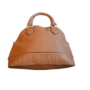 Steve Madden Dome Satchel Handbag Brown Faux Leather Structured Purse